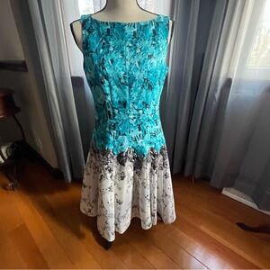 Chic Turquoise and White Floral Midi Dress